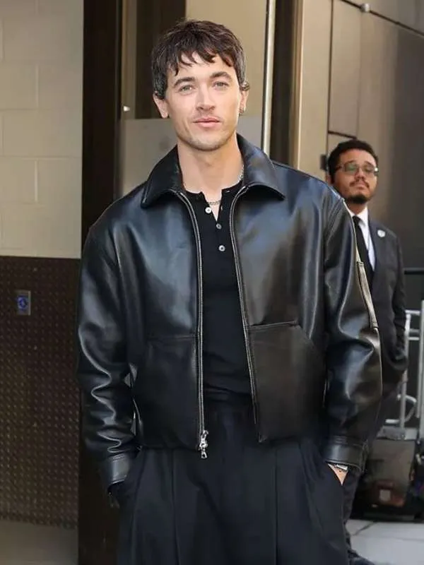 Tom Blyth Good Morning America 2026 Black Leather Jacket