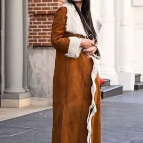 NYC 2026 Danielle Vasinova Fur Trim Suede Coat