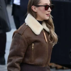 Erin Doherty PFW 2026 Shearling Brown Jacket