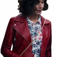 Inspired By: Nicole Grimaudo Material: Real Leather Inner: Viscose Lining Closure: YKK Zipper Closure Collar: Lapel Collar Color: Red Pockets: Two at Front and One Inside Sleeves: Full-Length Sleeves