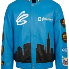 All Star Weekend Stephen Curry Blue Leather Jacket