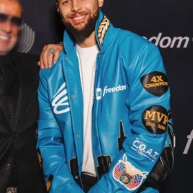All Star Weekend Stephen Curry Blue Leather Jacket