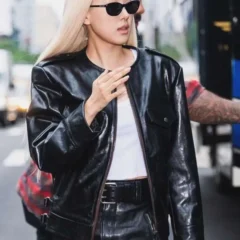 NYC 2026 Rosé Black Leather Jacket
