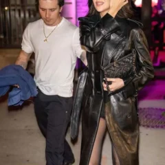 Nicola Peltz New York Fashion Week 2024 Black Leather Coat