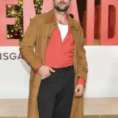Brandon Sklenar The Housemaid New York Screening Brown Coat