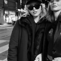Kathryn Newton Ready or Not Black Fur Trim Coat