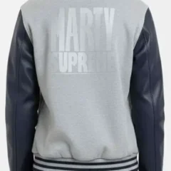 Marty Supreme Grey and Navy Blue Varsity Jacket