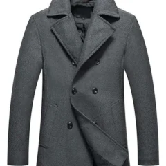 Men Double Breasted Grey Peacoat