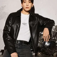 NYC 2026 Jungkook Black Leather Jacket