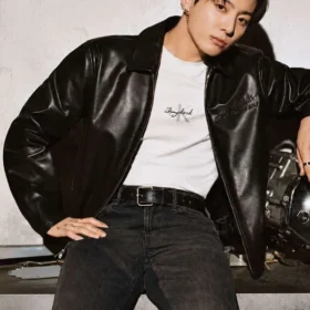 NYC 2026 Jungkook Black Leather Jacket