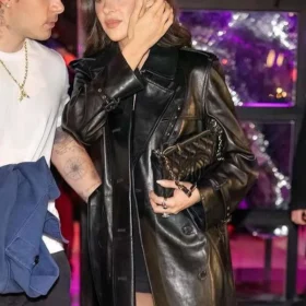 Nicola Peltz New York Fashion Week 2024 Black Leather Coat