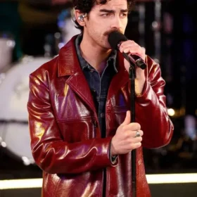 Joe Jonas New Year Eve Celebration Maroon Leather Jacket