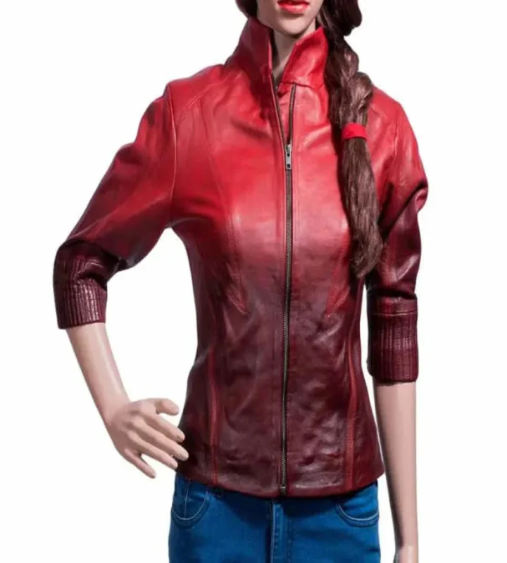 Scarlet Witch Avengers Age Of Ultron Red Leather Jacket