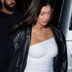 Kylie Jenner Los Angeles 2024 Black Leather Coat