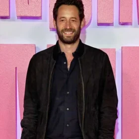 Finding Emily 2026 Olivier Kaempfer Black Suede Bomber Jacket