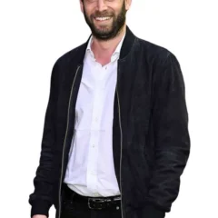 Finding Emily 2026 Olivier Kaempfer Black Suede Bomber Jacket