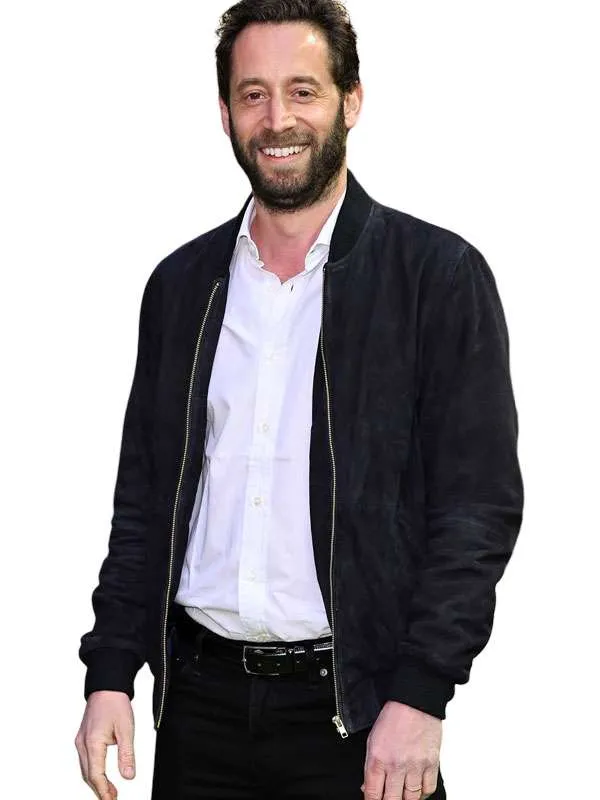 Finding Emily 2026 Olivier Kaempfer Black Suede Bomber Jacket