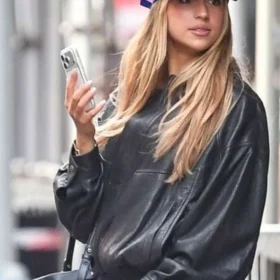 Tate McRae New York City 2026 Black Leather Jacket
