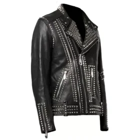Black Biker Studded Leather Jacket