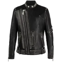 Black Biker Studded Leather Jacket
