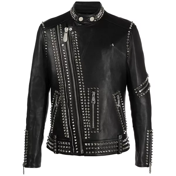 Black Biker Studded Leather Jacket